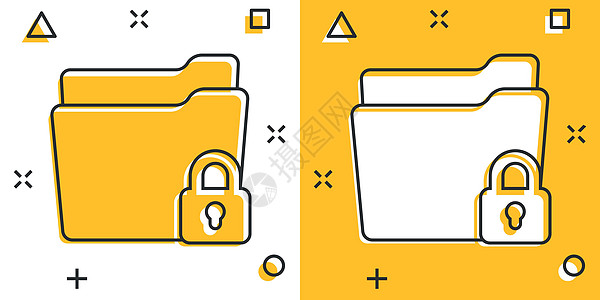 漫画风格的文件夹权限图标 孤立背景上的文档访问卡通矢量插图 秘密档案飞溅效果标志商业理念数据互联网安全技术案件机密隐私网络电脑挂图片