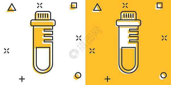 试验管中的血液图标 具有漫画风格 实验室瓶状卡通矢量插图 以孤立背景为例 水箱喷洒液代表商业概念卡通片试管样本流行病研究化学品技图片