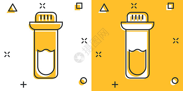 试验管中的血液图标 具有漫画风格 实验室瓶状卡通矢量插图 以孤立背景为例 水箱喷洒液代表商业概念生物学细胞试管烧瓶化学品器皿研究图片