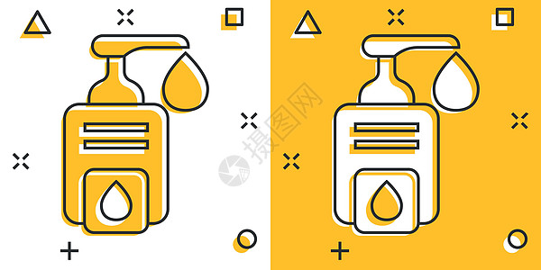 漫画风格的洗涤剂图标 在孤立的背景中用反食瓶装卡通矢量插图 排除凝胶喷洒效应符号商业概念办公室泡沫卫生消毒塑料瓶子细菌预防医院防图片