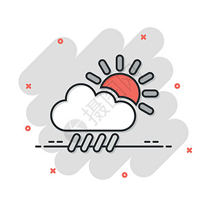 漫画风格的天气图标 白色孤立背景上的太阳 云和雨卡通矢量插图 气象飞溅效果标志经营理念气候风暴多云闪电雷雨卡通片晴天温度预报天空图片
