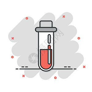 渗液试验管中的血液图标 具有漫画风格 实验室瓶状卡通矢量插图 以孤立背景为例 水箱喷洒液代表商业概念化学样本药店过敏化学品药品科学诊设计图片