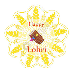 快乐的Lohri贺卡 印度冬季丰收节使用Dhol鼓 小麦图片