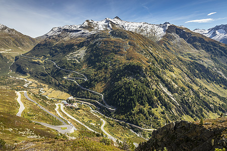Grimsel和Furka山口 瑞士Swis salps高山路天空风景假期山峰驾驶高地曲线地方目的地蓝色图片