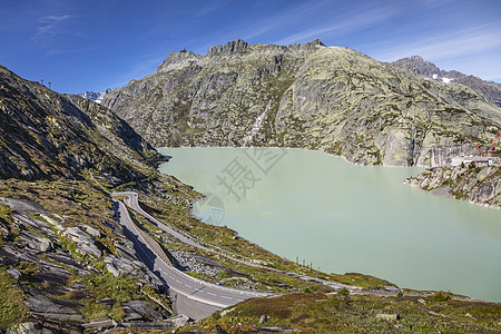 瑞士的Oberalp山口高山湖天空山峰水库蓝色天堂风景爬坡目的地假期山脉图片