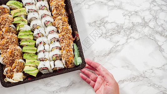 预包装寿司高架民族蔬菜遗产食物海鲜食品文化背景图片