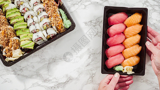 预包装寿司海鲜文化民族遗产食物蔬菜食品高架图片