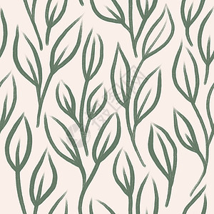 手绘无缝图案 柔和柔和的花朵 中性米色鼠尾草绿色花卉设计 波西米亚波西米亚时尚宽松的自然花朵盛开的叶子 维多利亚时代的复古花园印图片