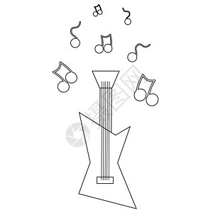 电吉他和音符 用黑白文字绘制插图图片