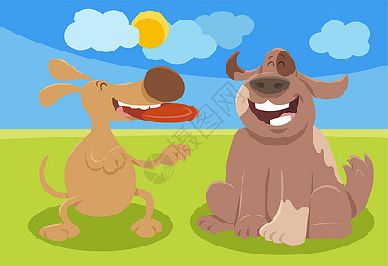 两个有趣的卡通狗 动物的漫画角色小狗家畜犬类公园卡通片尾巴快乐绘画太阳吉祥物图片