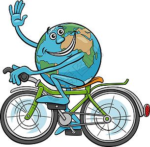 地球骑脚踏车的漫画插图图片