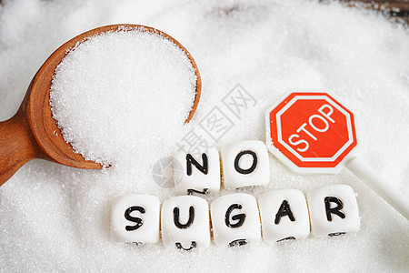停止 甜食颗粒糖 文本 糖尿病预防 饮食和体重下降 为了良好的健康图片