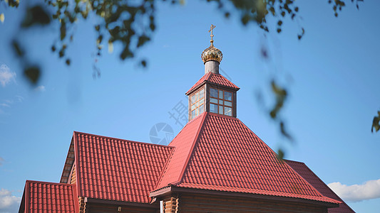 东正教教堂的塔台 其背景是两枝支架图片