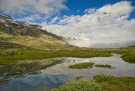 挪威Geiranger村附近山区的湖中图片