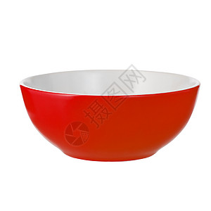 白色背景上孤立的空红色碗背景图片