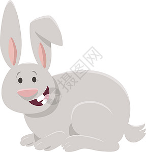 卡通快乐的兔子或野兔动物人物漫画哺乳动物吉祥物动物学设计灰色绘画白色平面插图图片