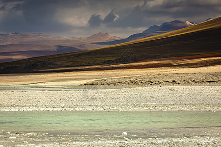 智利与玻利维亚接壤的智利阿塔卡马Sunset Atacama沙漠干旱橙子对称地方反射戏剧性景观绿洲目的地图片