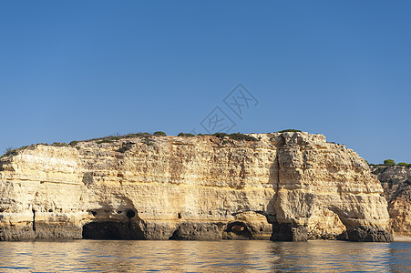 阿尔加维海岸的岩层蓝色编队岩石砂岩全景海洋悬崖风景海景目的地图片