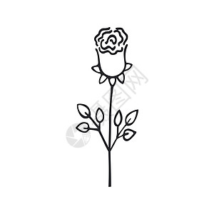 孤立在白色背景上的玫瑰花蕾涂鸦 一朵花的轮廓铅笔画 儿童着色书 用黑色墨水手绘的草图 矢量插图 明信片设计 贴纸图片