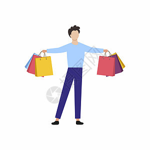 一个男人从超市手里拿着购物袋 折扣 晋升和优惠报价的概念 (掌声)背景图片