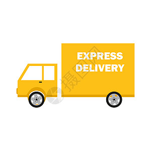 黄色邮件卡车标有快递 矢量平板插图一辆车 邮件 包裹和货运的递送图片