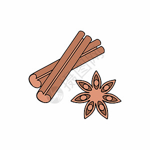 棍棒和肉桂星在白色背景上被孤立 Doodle 风格的矢量插图 用于烘烤和咖啡的香料涂鸦粉末糕点甜点食物药品贴纸花束草本植物饮食图片