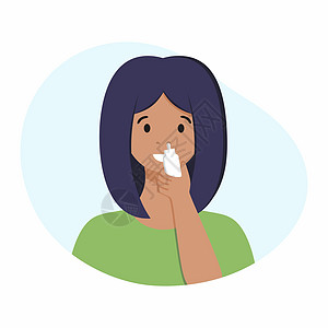 一名妇女喷洒流鼻涕喷雾剂 治疗鼻部疾病 关于病毒感染主题的矢量图解图片