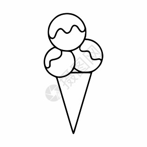 冰淇淋球在华夫饼圆锥中 矢量插图在涂鸦风格中食物贴纸厨师甜点奶油草图糕点烹饪喇叭图片