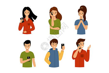 人们用智能手机聊天 发信息 手握电话的男人和女人都听得懂的女孩技术社会英雄女士卡通片互联网图片