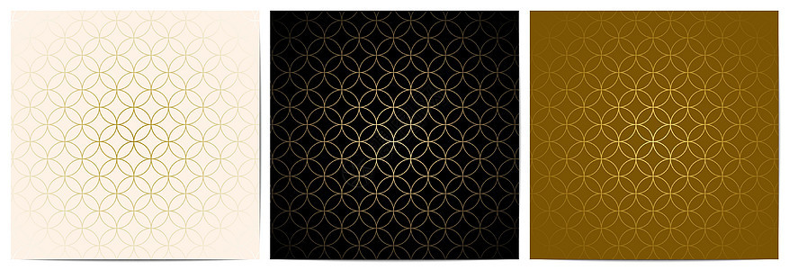 一套几何模式金圆环重叠的豪华背景装饰品 带有金线图片