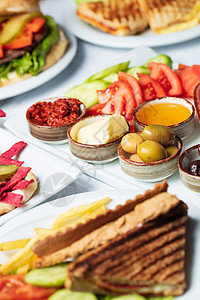 传统美味的土耳其早餐 食物概念照片 笑声美食糕点火鸡餐厅创造力蜂蜜乡村桌子黄瓜黄油图片