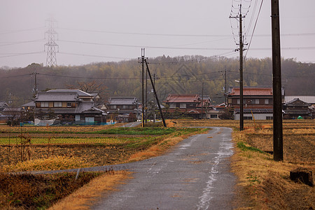 雨天在日本小村渡过金田的狭窄道路图片