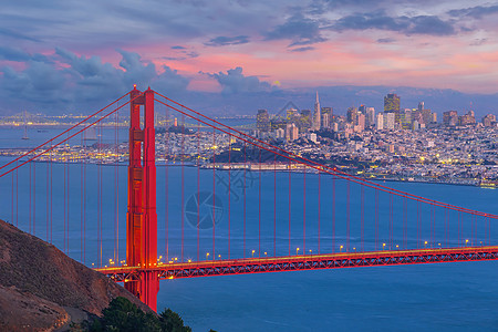 金门大桥和美国旧金山市中心金门大桥蓝色地标城市天空建筑学景观吸引力历史性天际旅游图片