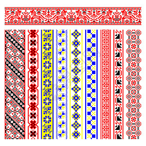 一套像素型样的乌克兰传统无缝裁缝式斯拉夫装饰品Vyshyvanka插图包装艺术墙纸装饰品纺织品边界刺绣民间文化图片