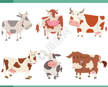 喜笑的漫画牛牛养殖动物品吉祥物尾巴卡通片平面插图绘画哺乳动物农场家畜收藏图片