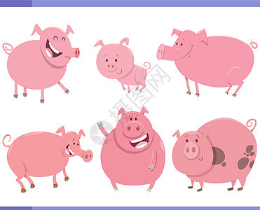 卡通滑稽猪养猪场动物角色组漫画猪肉尾巴鼻子微笑收藏吉祥物哺乳动物剪贴家畜图片