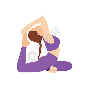 在的姿势下 女青年瑜伽王皮孔(Pose); 从事瑜伽的女性卡通人物; 孤立的白种背景图片