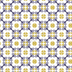 Azuleyo无缝结构的黄色和蓝色装饰品 葡萄牙几何陶瓷地面纺织品几何学正方形条纹奢华海军地毯曲线墙纸图片