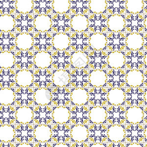 Azuleyo无缝结构的黄色和蓝色装饰品 葡萄牙几何陶瓷剪贴簿地面几何学地毯打印墙纸网站条纹曲线海军图片