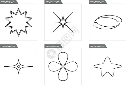 对象的 Y2K 样式向量集 野蛮星和花的形状 图形装饰的元素收藏海报框架涂鸦星星横幅技术火花行星世界图片
