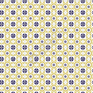 Azuleyo无缝结构的黄色和蓝色装饰品 葡萄牙几何陶瓷剪贴簿传统地毯海军几何学网站奢华纺织品地面打印图片