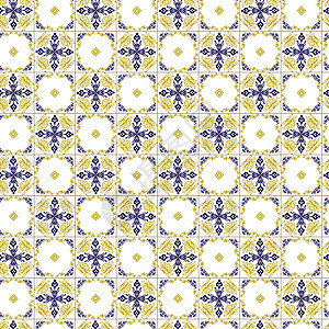 Azuleyo无缝结构的黄色和蓝色装饰品 葡萄牙几何陶瓷条纹几何学打印网站纺织品奢华地面正方形海军剪贴簿图片