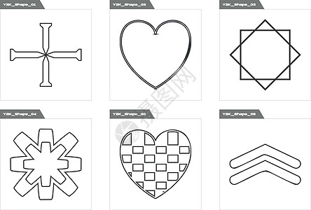 对象的 Y2K 样式矢量集 用于设计的大套反向对象组 最小图标平坦海浪框架星星世界火花海报插图行星原子狂欢图片