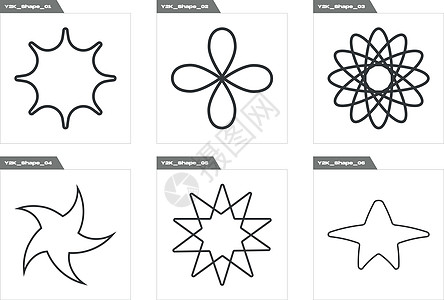 一套Y2K风格的物体矢量 Trindy几何后现代数字 设计用于现代T恤收藏海报火花狂欢世纪中叶月亮地球星星世界图片