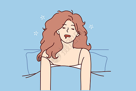 羽绒枕头穿着睡衣的分化妇女 在突然觉醒或作恶梦之后 坐在床上插画
