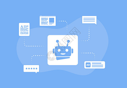 人工智能内容生成器和人工智能作家机器人概念 为电子商务网站 文章 广告 聊天机器人开发内容 人工智能驱动的数字营销 社交媒体服务图片