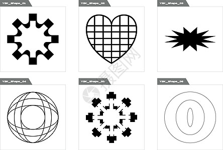粗野主义的形状 野蛮星和花的形状 y2k 风格的对象星星中叶金光世界月亮圆圈地球天空艺术技术图片