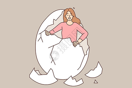 女人打破贝壳 从蛋里出来图片