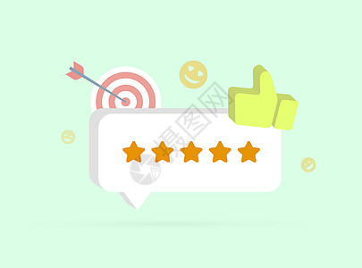 客户满意度概念 有五星级反馈评分 消费者满意并给予积极审查 3d 矢量说明图片