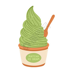 贴纸 明信片 笔记本的孤立矢量冰淇淋插图设计抹茶食品绿叶奶油味道绿茶食物图片